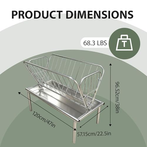 47" x 22.5" x 38" Heavy Duty Galvanized Steel Livestock Feeders, 30 Gallon Hay Feeder, 6" Wide Feed Pan, All-Weather Outdoor Hay Feeders, Not Easy to Deform, Easy to Install for Farm Livestock