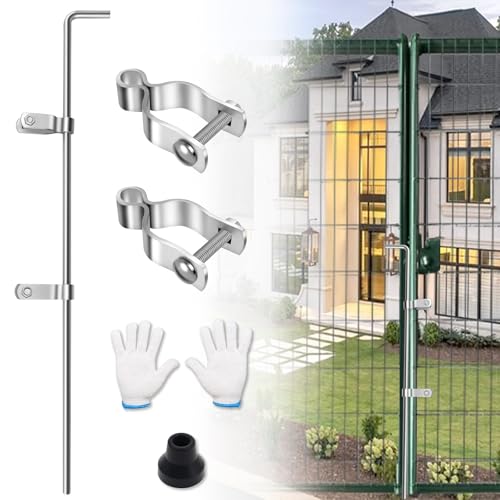 Chain Link Gate Drop Rod Kit 1-3/8" x 32" Cane Bolt for Single or Double Gate, Heavy Duty Galvanized Steel Ground Latch Fence Drop Pin with Extra 2 Gate Frame Hinges(1 Pack) - size: 1-3/8" × 32" (1 PACK)