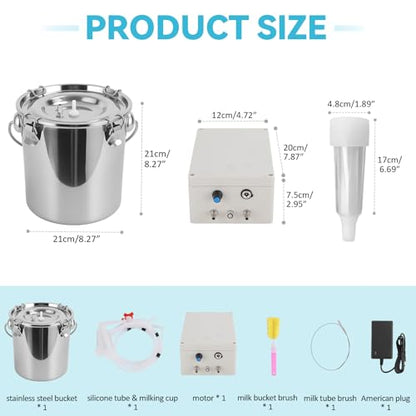 14 L Goat Milking Machine, 304 Stainless Steel Bucket, Electric Automatic Pulsation Vacuum Milker, Portable Milker with Food-Grade Silicone Cups and Tubes, Adjustable Suction for Cows and Sheep