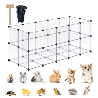 DINMO Guinea Pig Cages with Floor, Puppy Playpen, Small Animal Playpen for Rabbit, Bunny, Ferret, Hedgehog, DIY, Expanded, Portable, Exercise Fence, 61.2 x 24.8 x 24.8inch - style: Plastic-28 panels