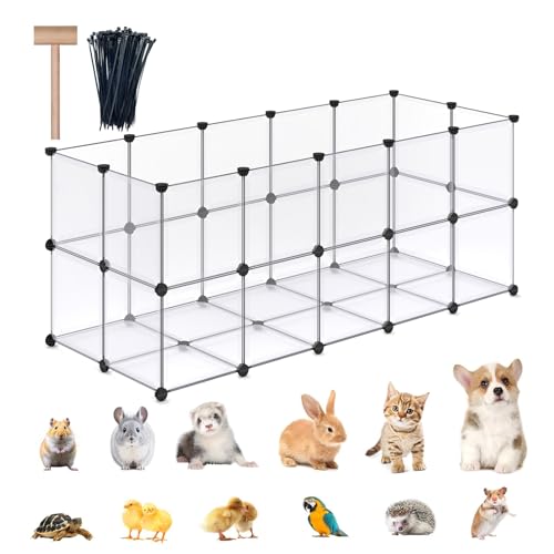DINMO Guinea Pig Cages with Floor, Puppy Playpen, Small Animal Playpen for Rabbit, Bunny, Ferret, Hedgehog, DIY, Expanded, Portable, Exercise Fence, 61.2 x 24.8 x 24.8inch - style: Plastic-28 panels