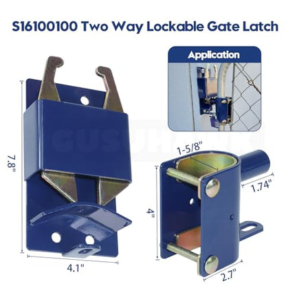 2 Pack S16100100 Two Way Lockable Gate Latch(Large Size Version: 4.1" L x 7.8" H) with 4-Digit Combination Lock for Metal Gates with 1-5/8" to 2" Diameter Tubes, Blue - color: 2x S16100100(Large Size Version 4.1"x 7.8")