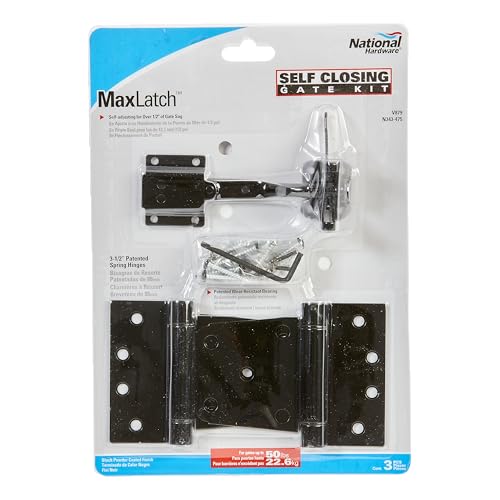 National Hardware N343-475 Self-Closing Gate Kit with Black Steel Hinges and Latch for Wood Vinyl Steel Gates 50 lbs Capacity WeatherGuard Protection Mounting Hardware Included - size: 0
