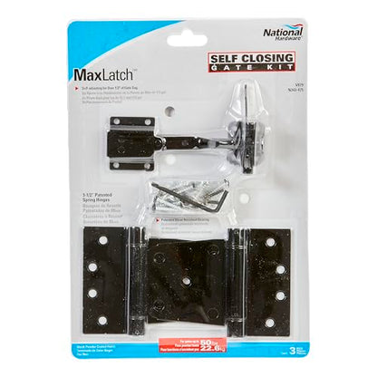 National Hardware N343-475 Self-Closing Gate Kit with Black Steel Hinges and Latch for Wood Vinyl Steel Gates 50 lbs Capacity WeatherGuard Protection Mounting Hardware Included - size: 0