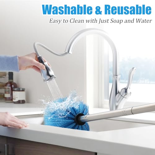 Cobweb Duster with Extension Pole - 4 FT Lightweight Stainless Steel Extendable Duster Ceiling Fan Duster for High Ceilings, Medium Stiff PET Bristle Spider Web Brush for Indoor/Outdoor Cleaning - size: 4FT