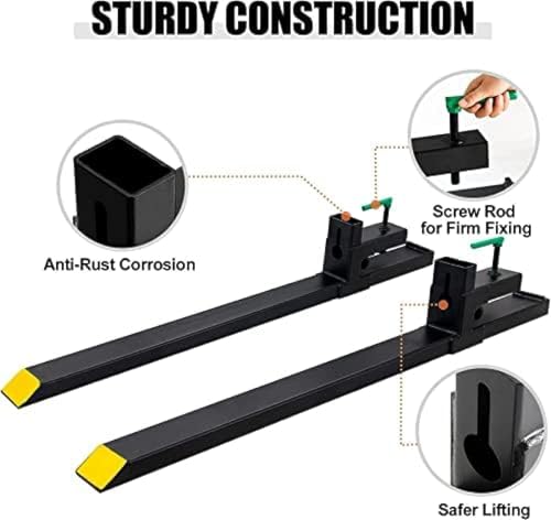 Clamp On Debris Forks To 48-60" Bucket, Heavy Duty Pallet Fork Fit For Loader Bucket Skidsteer Tractor,60''without Stabilizer Bar 4000LBS - size: 60''without Stabilizer Bar 4000LBS