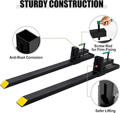 Clamp On Debris Forks To 48-60" Bucket, Heavy Duty Pallet Fork Fit For Loader Bucket Skidsteer Tractor,60''without Stabilizer Bar 4000LBS - size: 60''without Stabilizer Bar 4000LBS