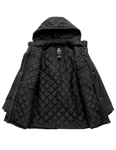 wantdo Women's Winter Coat Warm Anorak Parka Cotton Windproof Jacket with Removable Hood - color: Black, size: X-Large