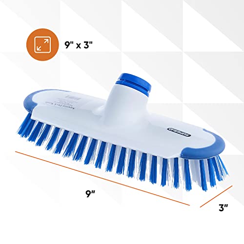 Superio Deck Scrub Brush Head Heavy Duty Stiff Bristles Replacement, Brush Refill with Scraper - Cleans Hot Tub, Swimming Pool, Granite Tiles, Bathroom, Patio, Kitchen, Wall, and Deck - size: Head Only | 9 in x 3 in Head