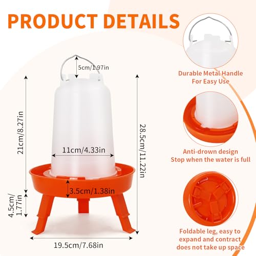 Chicken Feeder and Waterer Kit, 1L Feeder and 1.5L Waterer with 3 Heights Adjustable Legs,Poultry Feeder and Hanging Drinker No Spill/Waste for Chicken Coop, Ducks, Birds