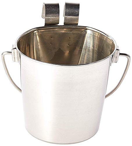 Indipets Heavy Duty Stainless Steel Flat Sided Pail with Hooks - 1 Quart - Lays Flat Against Dog Kennel, Crate or Fence - size: 1 Quart
