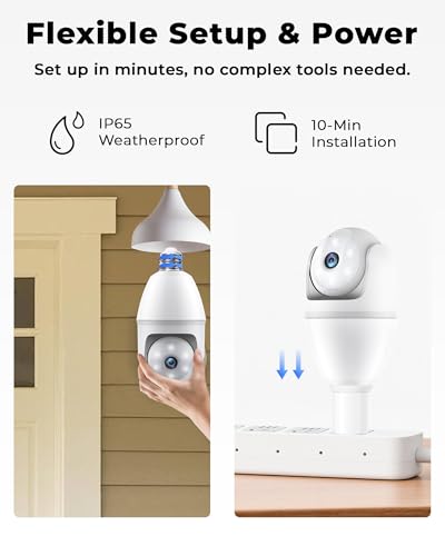 Light Bulb Security Camera 2 Packs, 5G&2.4GHz 2K Security Cameras Wireless Outdoor 360° PTZ Cameras for Home Security with Color Night Vision, 2 Way Talk, AI Human Detection, Screw in Light Socket