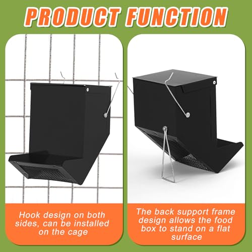 Maxcheck 2 Pcs Rabbit Feeder for Cages Small Animal Food Pellet Dispenser with Lid Metal Chicken Grit Oyster Shell Squirrel Feeders Outside(4.7 Inches,Mesh Bottom,Black) - color: Black, size: 4.7 Inches
