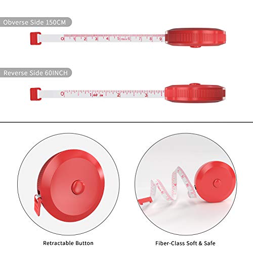 DiCUNO 60-Inch 1.5 Meter Soft and Retractable Tape Measure (3Pcs of Red with Soft Tape) - color: Red*3pcs