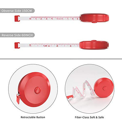 DiCUNO 60-Inch 1.5 Meter Soft and Retractable Tape Measure (3Pcs of Red with Soft Tape) - color: Red*3pcs