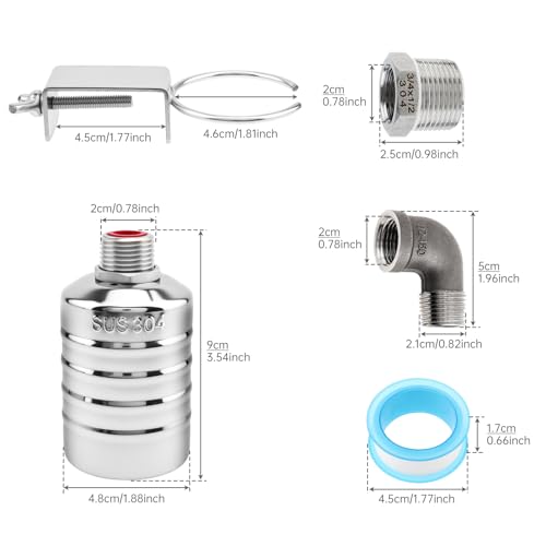 Float Valve, Automatic Water Level Control 1/2 inch to 3/4 inch 304 Stainless Steel Water Float Valve for Water Tank, Livestock Trough - style: Style 5
