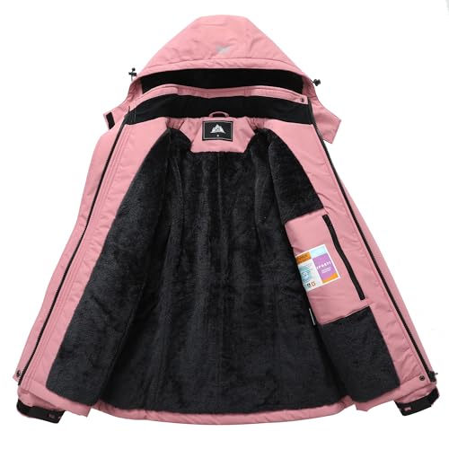 MOERDENG Women's Waterproof Ski Jacket Warm Winter Coat Hooded Snowboarding Jacket Snow Coat - color: Pink, size: Large