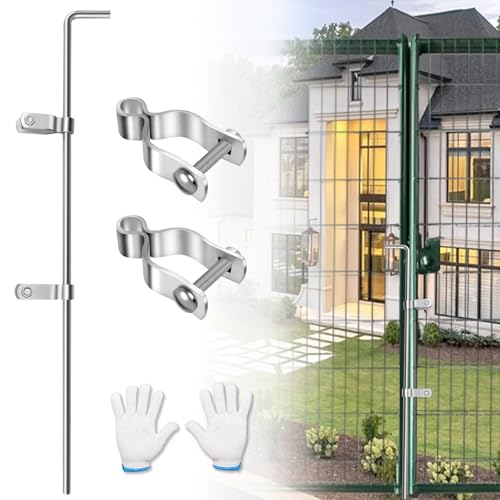 Chain Link Gate Drop Rod Kit 1-3/8" x 32" Cane Bolt for Single or Double Gate, Heavy Duty Galvanized Steel Ground Latch Fence Drop Pin with Extra 2 Gate Frame Hinges(1 Pack) - size: 1-3/8" × 32" (1 PACK)