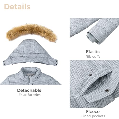 WenVen Women's Winter Thicken Puffer Coat Warm Jacket with Faux Fur Removable Hood - color: Charcoal Heather, size: X-Large