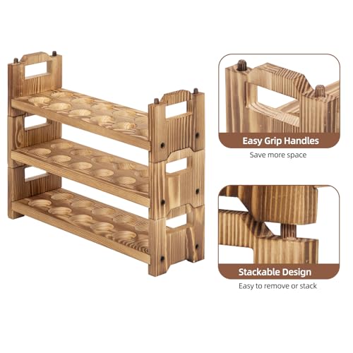 Egg Holder Countertop, 3-tire Solid Wooden Egg Holder, Stackable Egg Storage Easter Basket Holding Up to 36 Fresh Eggs, Chicken, Duck Eggs - Unfinished