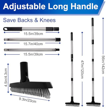BITOPE Grout Brush Cleaner with Adjustable Long Handle Swivel V-Shaped Stiff Bristles Scrubber for Cleaning Tile Crevice Line Corner Bathroom Shower Baseboards Hard to Reach Areas-56 inch