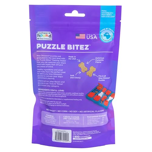 Outward Hound by Nina Ottosson Puzzle Bitez USA Made Dog Treats, Pumpkin Flavor, Bite-Sized Training Reward and Interactive Puzzle Toy Treats, 7.5oz - size: 7.5 Ounce (Pack of 1), style: Pumpkin