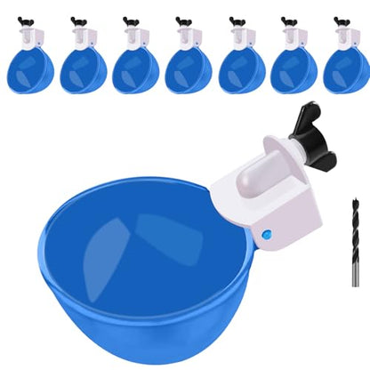 Chicken Waterer Cups, 8 Packs Blue Large Chicken Watering Cups, Automatic Chicken Water Cups, Tee Fittings Poultry Feeder Cups Suitable for Chicken, Duck, Goose, Turkey with Mounting Hole Opener - color: blue