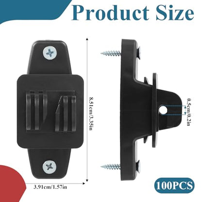 Electric Fence Insulators for Wood Post Claw Black, 100 Set | 3.35" UV-Stabilized Plastic Insulators Accessories with 200 Screws for Wire Polywire Poly Rope Fencing on Farms