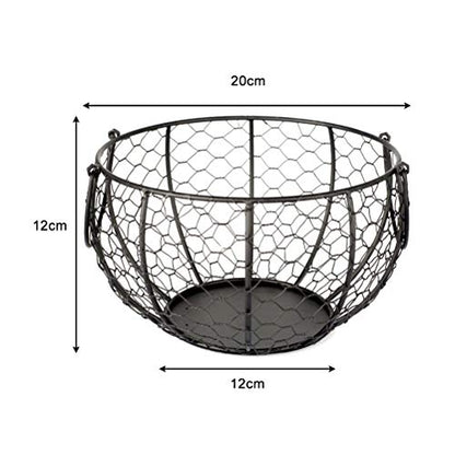 Wire Egg Basket Fruit Holder with Handle Kitchen Counter Collecting Basket | Vintage Metal Container Round Rustic Fruit Basket