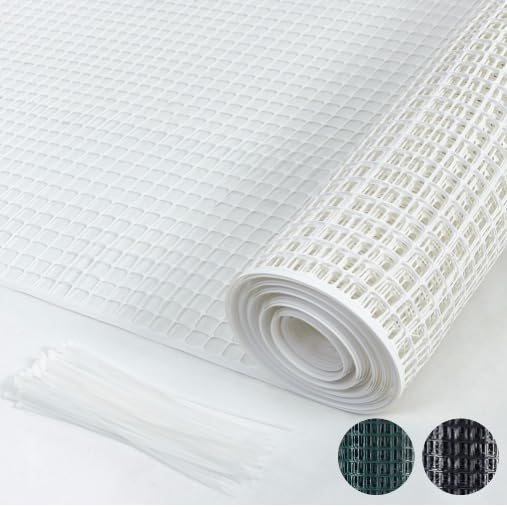 PotatoLife Plastic Hardware Mesh Netting, Garden Netting, Temporary Fence, Tree Guards, Safety Net for Balcony, Deck, Stair Railing, Animal Barrier, Poultry, Deer, with 50 Zip Ties, 40'' x 25', White - color: White, size: 40'' x 25'