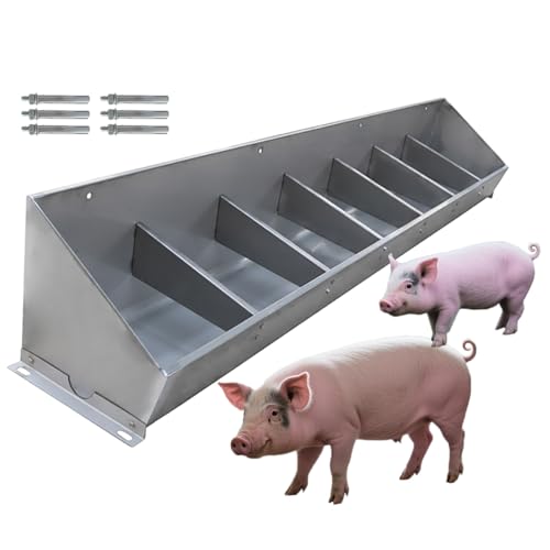 ERRULAN Stainless Steel Hog Feeder Heavy Duty, Large Capacity Pig Feed Trough -4/5/7 Hole for Pigs, Outdoor Livestock Feeder for Swine Farms/Chicken Coop(78.7"/6.5ft/7bit) - size: 78.7"/6.5ft/7bit