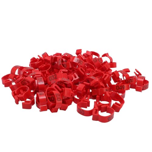 Chicken Leg Bands, 100 PCS 20mm Numbered Poultry Identification Tags with Double Clasp Design, for Chicks Ducks Geese Quail Pigeons (Red) - color: Red