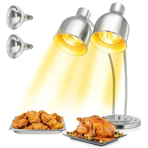 WICHEMI Food Heat Lamp, 2-Head Adjustable Heat Lamp for Food Commercial Food Warmer Lamp Stainless Steel Portable Electric Catering Heat Lamp for Parties Buffet Restaurant Kitchen, 500W Silver - color: Silver, size: Dual-Head