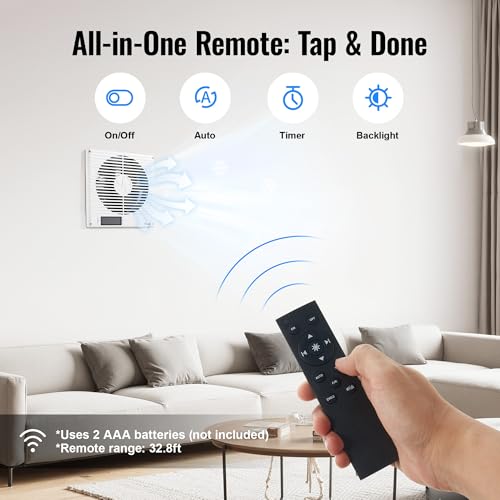 8" Room to Room Fan with Remote, 320CFM Through Wall Air Transfer Fan with Temperature Control, Reversible Airflow Design, 10 Speeds, Quiet Balance Exhaust Vent for Bedroom, Laundry,Kitchen - color: 1PCS