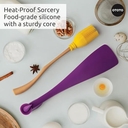 OTOTO Jar Spatula and Pastry Brush - Silicone Heat Resistant and Basting Brush, Cooking and Baking Spatula, Spooky Witchy Gifts, Gothic Kitchen Halloween Gifts, Unique Kitchen Gadgets (Witchin) - color: Witchin