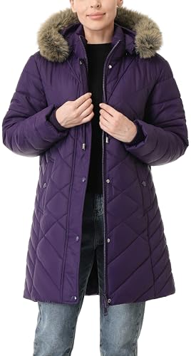 Women's Long Warm Winter Coat Windproof Thickened Fleece Lined Down Jacket Waterproof Puffer Outerwear with Removable Hood - color: Purple, size: Medium