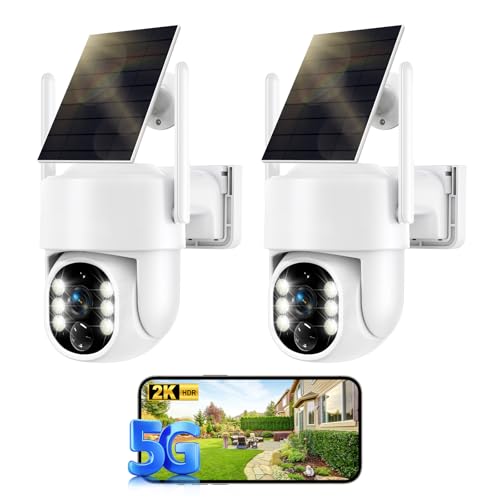 Solar Security Cameras Wireless Outdoor, 5G&2.4GHz Cameras for Home Security, 2K Solar Outdoor Camera, Color Night Vision, AI Human Detection, 2-Way Talk, Siren Alarms (2-Pack) - size: 5G&2.4G-2Pack