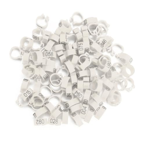 100PCS 8MM 001-100 Numbered Plastic Letter Pigeon Bird Leg Bands Rings, Bird Chicks Parrot Clip Rings Band (White) - color: White