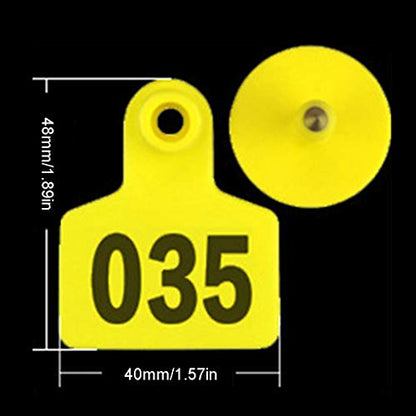 100PCS Soft TPU Ear Livestock Identification Ear Tag Applicator for Goats Sheep Cattle Cows Pigs Cow Ear with Number Cow Ear Numbered Cow Ear Necklace Cattle Ear, Yellow
