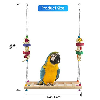 ERKOON Chicken Swing Ladder Toys with Natural Wooden Chicken Perch, Chicken Wood Stand Toy for Hens, Handmade Chicken Coop Swing Ladder Toys for Bird Parrot Hens Small Parakeets Cockatiels Macaws