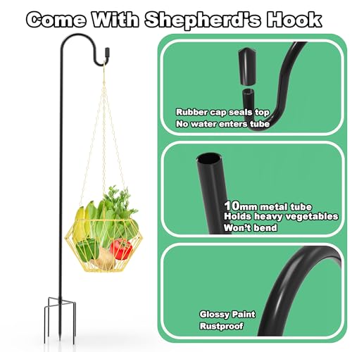 Hanging Chicken Feeder with Shepherd's Hook, Foldable Chicken Vegetable Feeder, Golden Poultry Fruits Feeding Holder Basket with Hanging Chain for Chicken Coop Accessory - color: Hanging Chicken Feeder with Hook