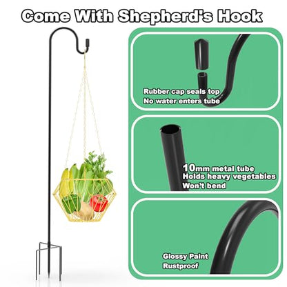 Hanging Chicken Feeder with Shepherd's Hook, Foldable Chicken Vegetable Feeder, Golden Poultry Fruits Feeding Holder Basket with Hanging Chain for Chicken Coop Accessory - color: Hanging Chicken Feeder with Hook