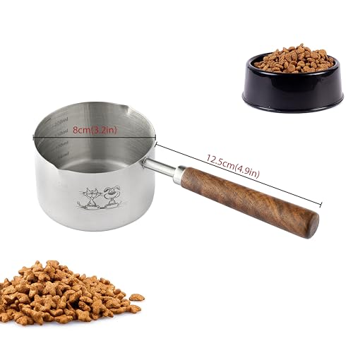 Dog Cat Food Scoop Measuring Cup, LCCOWOT Stainless Steel 1 Cup Measuring Cup, Precision Scale Measurements