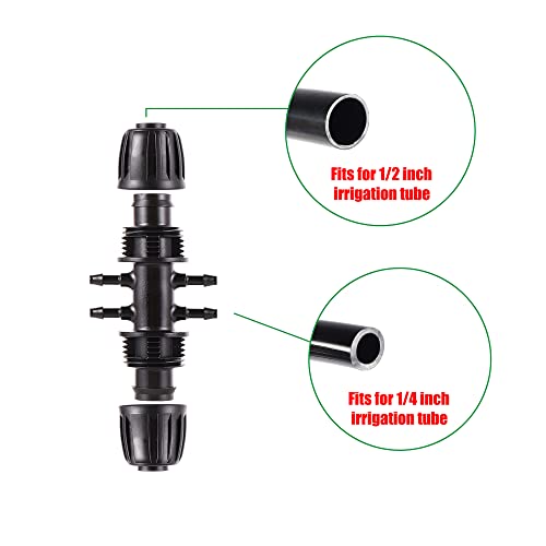 Barbed Tee 1/2 Inch to 1/4 Inch Irrigation Tube Fittings for (1/2'' ID x 0.60''-0.63'' OD) 16mm Drip Tubing Anti-Drop Barbed Connectors,6-Way-10 Pcs - size: 10 Pcs Barbed Tee Six-way