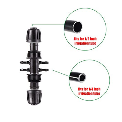 Barbed Tee 1/2 Inch to 1/4 Inch Irrigation Tube Fittings for (1/2'' ID x 0.60''-0.63'' OD) 16mm Drip Tubing Anti-Drop Barbed Connectors,6-Way-10 Pcs - size: 10 Pcs Barbed Tee Six-way