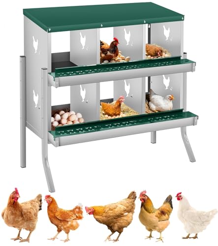 GarveeLife Chicken Nesting Box, 6 Compartments Nesting Box for Chickens, Two-Tier Galvanized Steel Chicken Egg Laying Box with Large Vented Holes Wall Mounting for Easy Egg Collection - color: Green | 6 Compartments