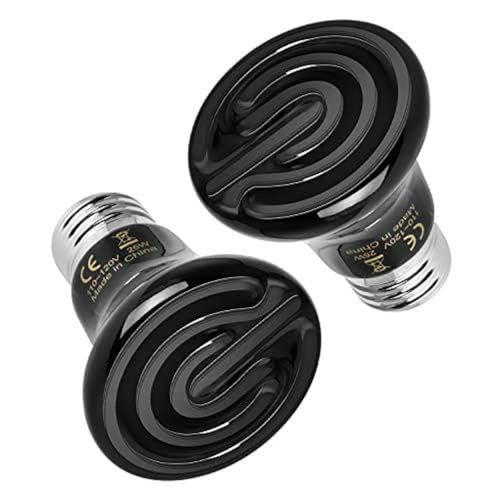 Simple Deluxe 25W/40W/50W/150W/250W Ceramic Heat Emitter Reptile Heat Lamp Bulb No Light Emitting Brooder Coop Heater for Amphibian Pet & Incubating Chicken, 25W(Mini), Black/2-Pack - size: 25 W, style: Mini 2-Pack