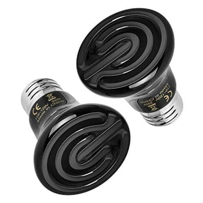 Simple Deluxe 25W/40W/50W/150W/250W Ceramic Heat Emitter Reptile Heat Lamp Bulb No Light Emitting Brooder Coop Heater for Amphibian Pet & Incubating Chicken, 25W(Mini), Black/2-Pack - size: 25 W, style: Mini 2-Pack
