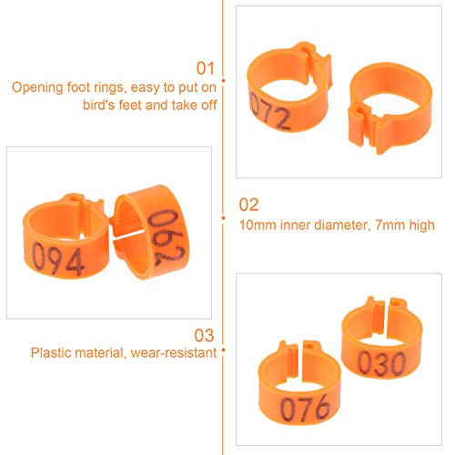 Happyyami Snap Pigeon Bands Bird Identification Rings Lightweight Leg Bands for Poultry Easy to Apply - color: Orange