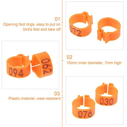 Happyyami Snap Pigeon Bands Bird Identification Rings Lightweight Leg Bands for Poultry Easy to Apply - color: Orange